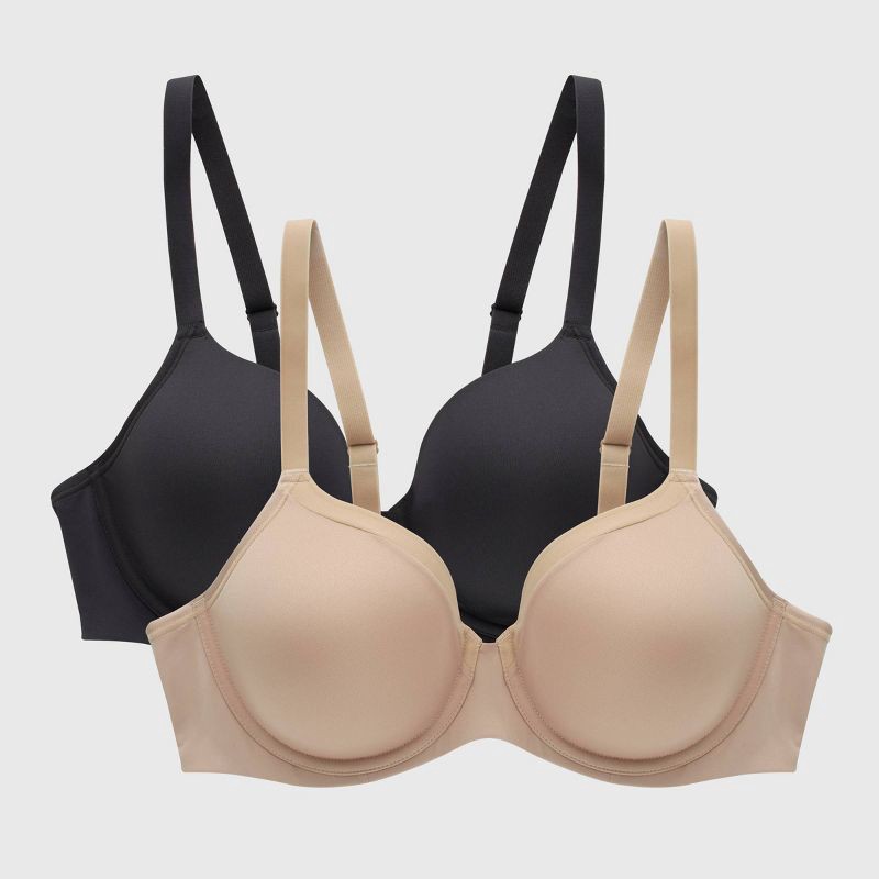 slide 1 of 10, Beauty by Bali Women's 2pk Underwire T-Shirt Bra DFB169 - Black/Nude 38D: Underwire, Adjustable Straps, Full Coverage, 2 ct
