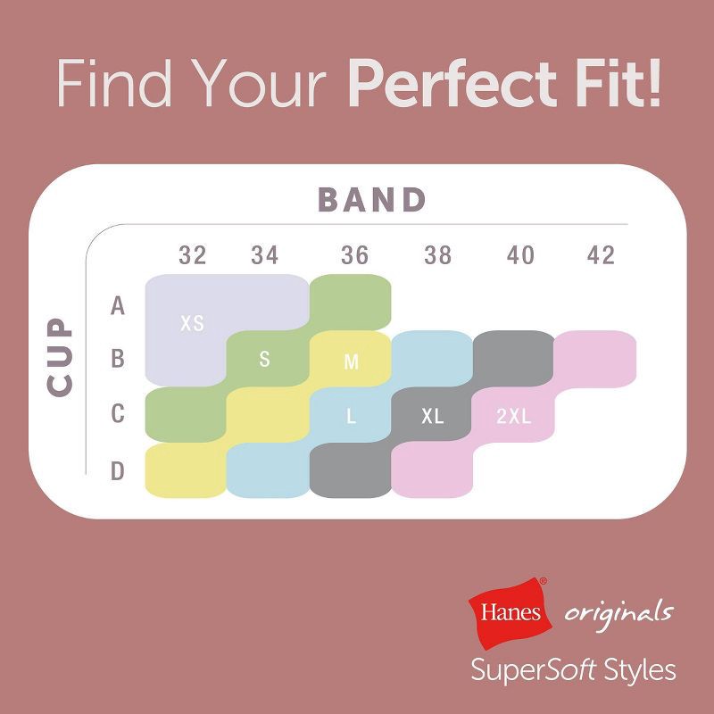 slide 6 of 6, Hanes Originals Women's SuperSoft Longline Triangle Bra MHOT10 - Pink M: Removable Padding, Breathable Fabric, 1 ct