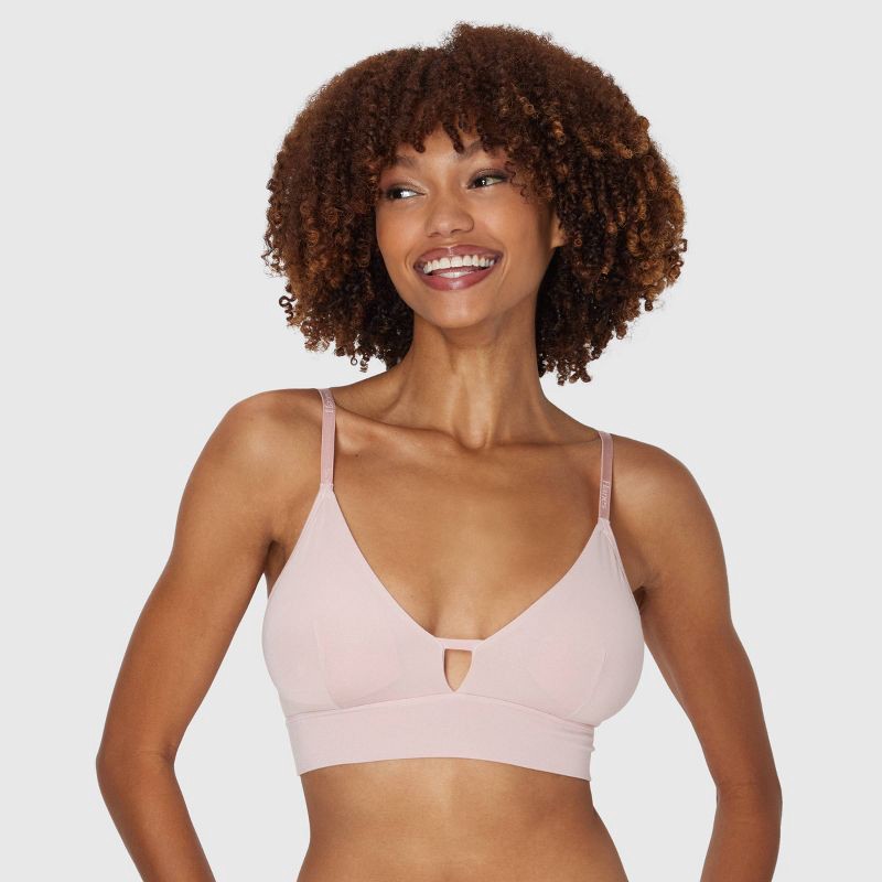 slide 1 of 6, Hanes Originals Women's SuperSoft Longline Triangle Bra MHOT10 - Pink L: Removable Padding, Medium Coverage, 1 ct