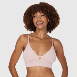 Hanes Originals Women's SuperSoft Longline Triangle Bra MHOT10 - Pink L: Removable Padding, Medium Coverage