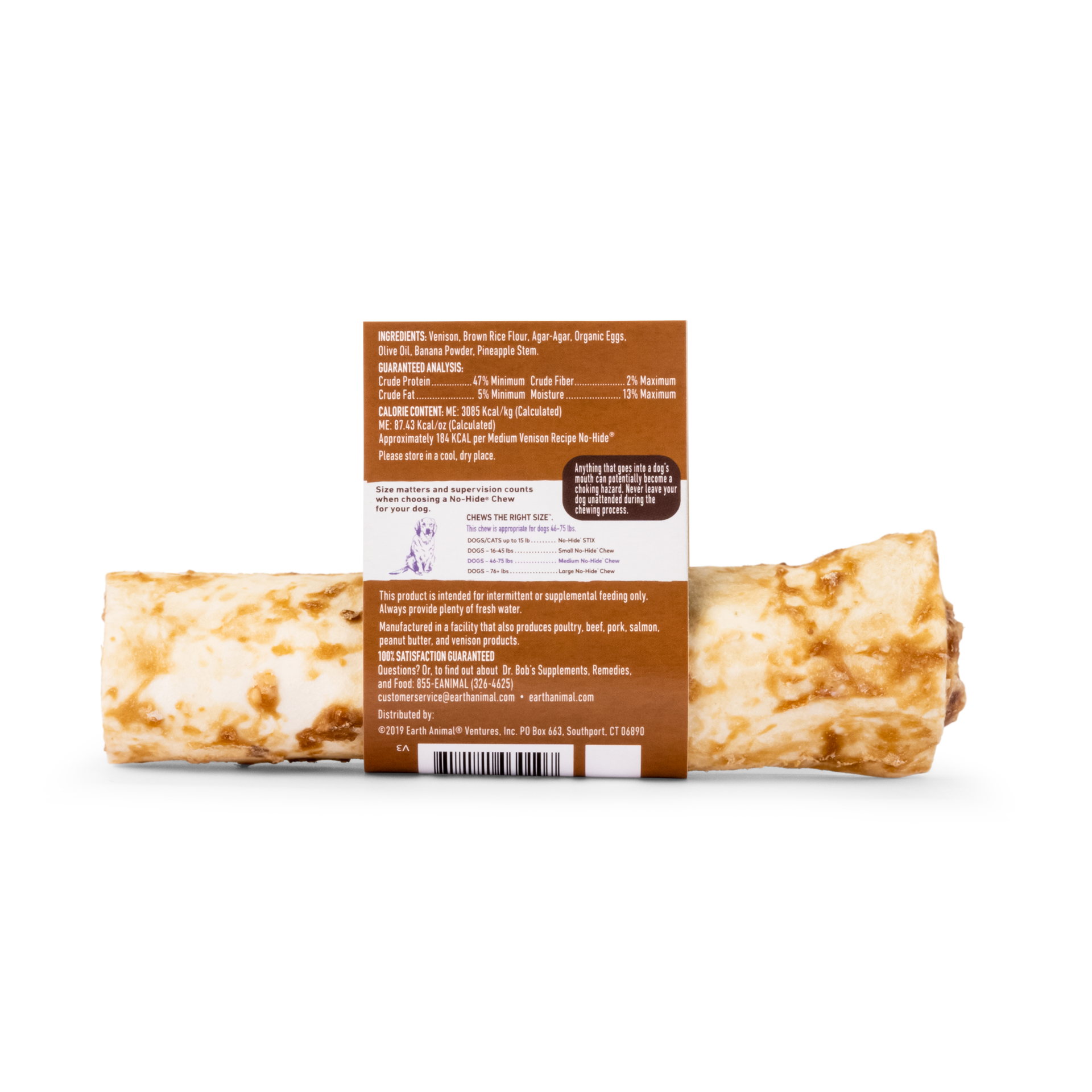 slide 5 of 5, Earth Animal No-Hide Grass-Fed Venison Medium Natural Rawhide Alternative Dog Chew, 1 Count, 1 ct