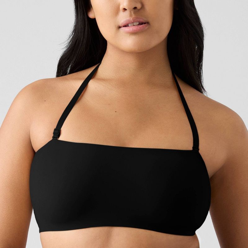 slide 4 of 7, True & Co. Women's Convertible Bandeau Bra - Black S: Nylon Spandex, Removable Cup, Wireless, Knit, 1 ct