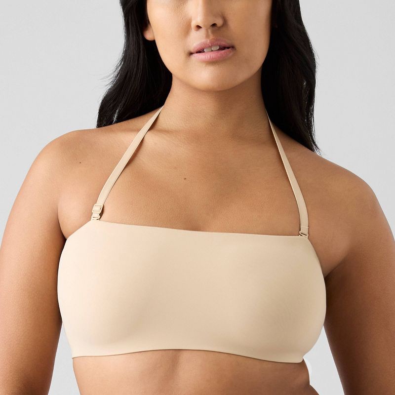 slide 4 of 7, True & Co. Women's Convertible Bandeau Bra - Light Beige S: Nylon Spandex Blend, Removable Wireless Cups, Knit Fabric, 1 ct