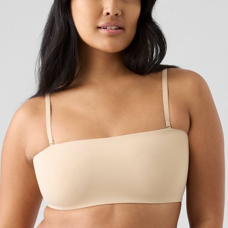 slide 3 of 7, True & Co. Women's Convertible Bandeau Bra - Light Beige XL: Nylon Spandex Blend, Removable Wireless Cups, Knit Fabric, 1 ct