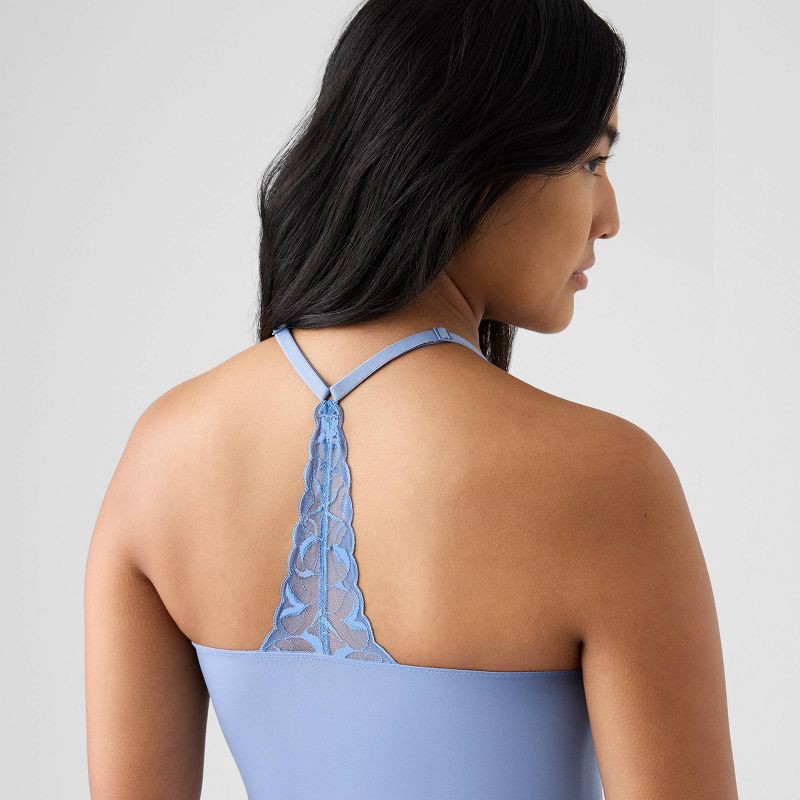 slide 3 of 5, True & Co. Women's V Neck Bra Lace Racerback Bodysuit - Slate Gray M, 1 ct