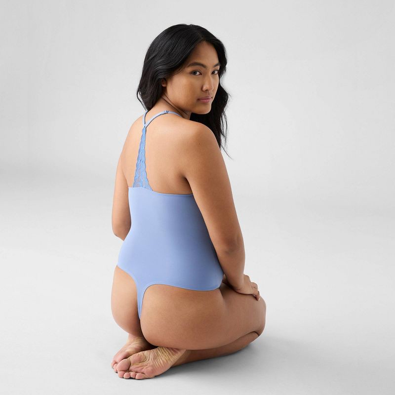 slide 4 of 5, True & Co. Women's V Neck Bra Lace Racerback Bodysuit - Slate Gray M, 1 ct