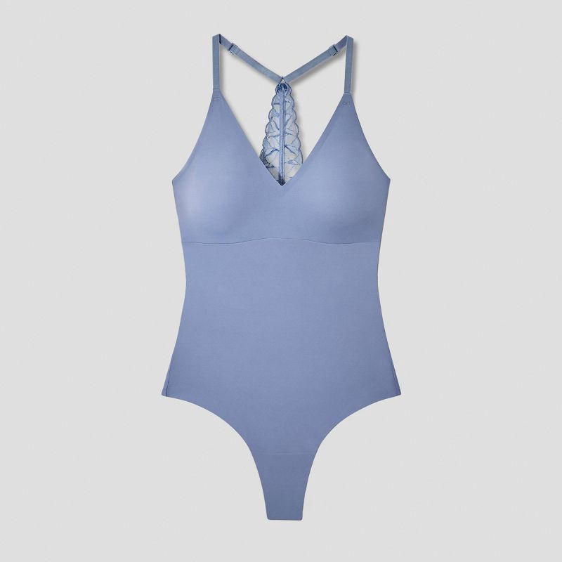 slide 5 of 5, True & Co. Women's V Neck Bra Lace Racerback Bodysuit - Slate Gray M, 1 ct