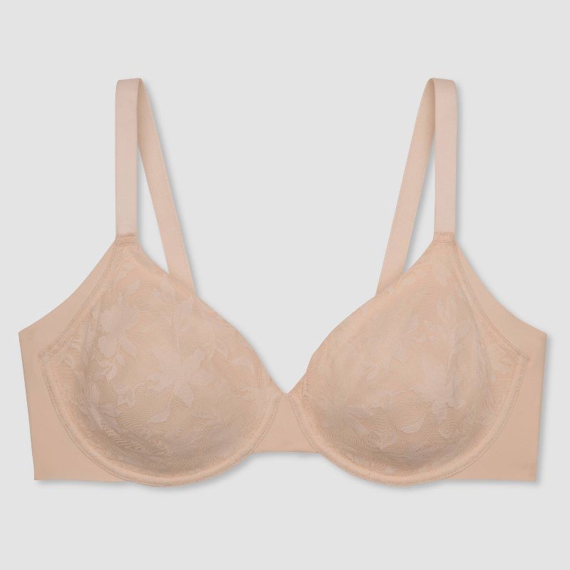 slide 4 of 6, Simply Perfect by Warner's Women's Side and Underarm Smoothing Lace Unlined Bra - Light Beige 34B: Medium Support, Adjustable Straps, 1 ct