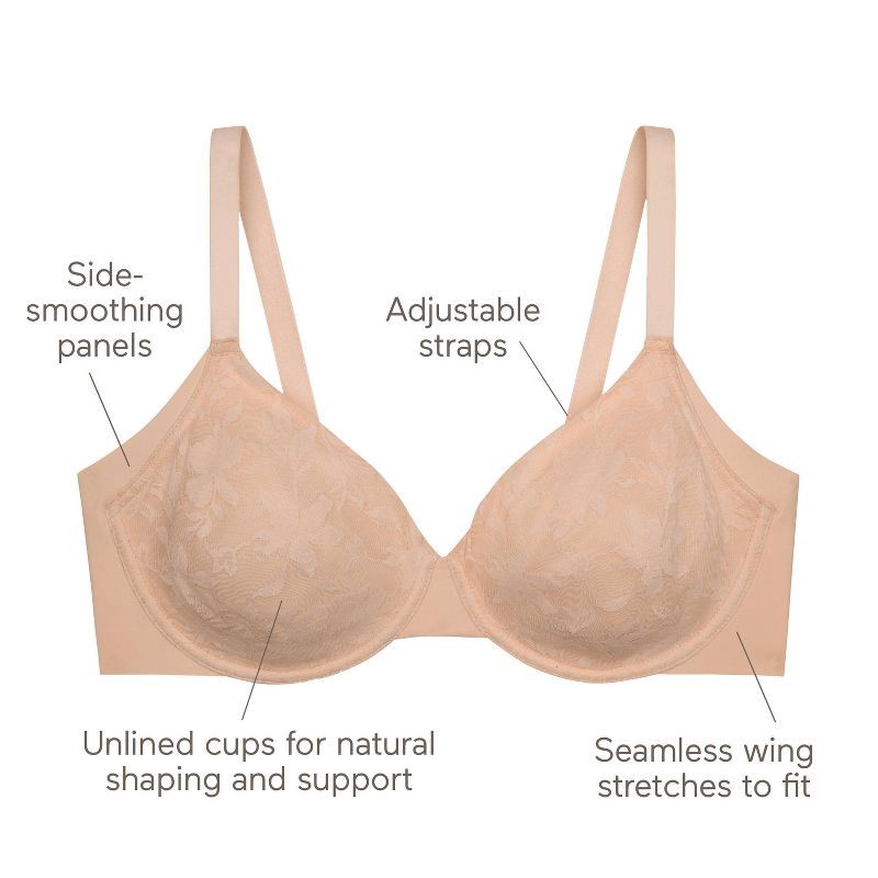 slide 5 of 6, Simply Perfect by Warner's Women's Side and Underarm Smoothing Lace Unlined Bra - Light Beige 36C: Medium Support, Adjustable Straps, 1 ct