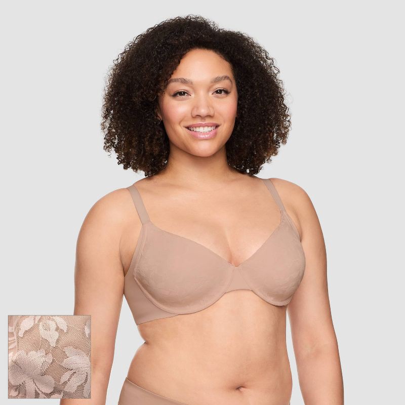 slide 1 of 6, Simply Perfect by Warner's Women's Side and Underarm Smoothing Lace Unlined Bra - Light Beige 40B: Medium Support, Adjustable Straps, 1 ct