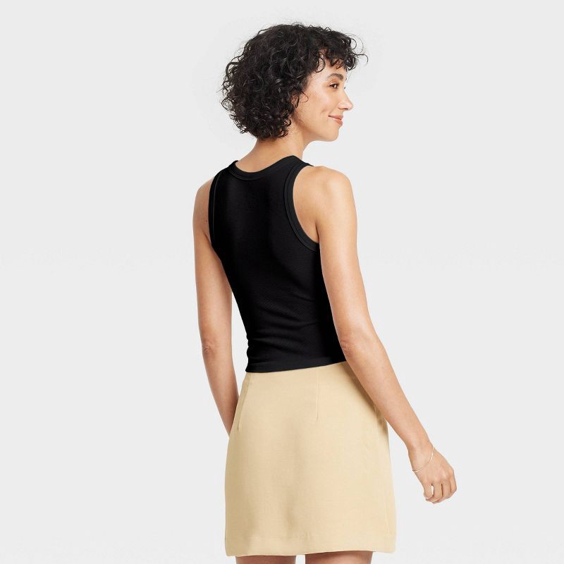 slide 2 of 4, Women's Slim Fit Cropped Ribbed Tank Top - A New Day™ Black L: Cotton Modal Blend, Crew Neck, Sleeveless Pullover, 1 ct