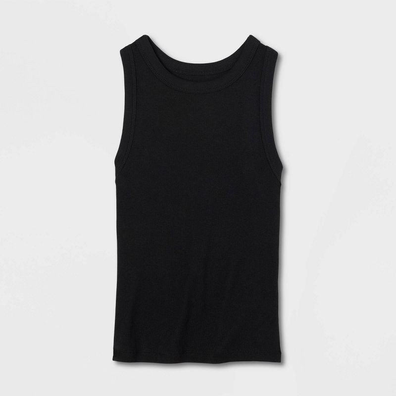 slide 4 of 4, Women's Slim Fit Cropped Ribbed Tank Top - A New Day™ Black L: Cotton Modal Blend, Crew Neck, Sleeveless Pullover, 1 ct