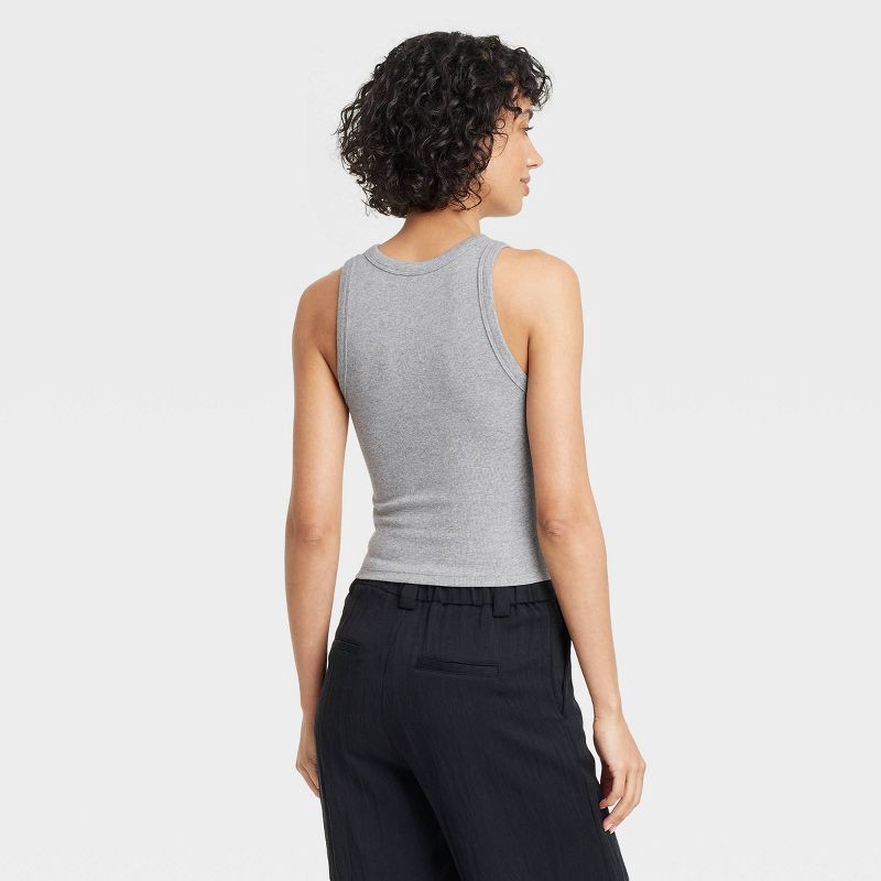 slide 2 of 4, Women's Slim Fit Cropped Ribbed Tank Top - A New Day™ Gray M: Cotton Modal Blend, Crew Neck, Sleeveless Pullover, 1 ct