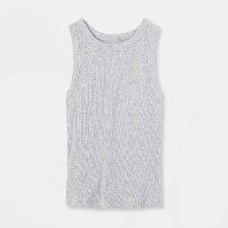 slide 4 of 4, Women's Slim Fit Cropped Ribbed Tank Top - A New Day™ Gray M: Cotton Modal Blend, Crew Neck, Sleeveless Pullover, 1 ct
