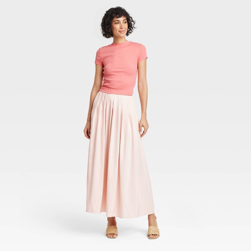 slide 3 of 4, Women's Slim Fit Short Sleeve Cropped Ribbed T-Shirt - A New Day™ Pink XL: Cotton-Modal Blend, Crew Neck, Pullover Style, 1 ct