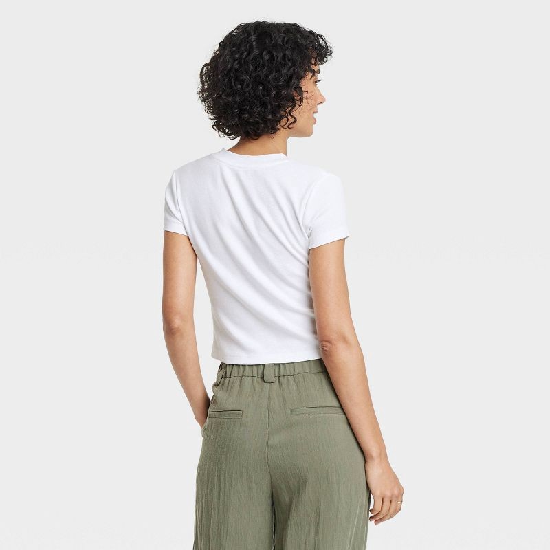 slide 2 of 4, Women's Slim Fit Short Sleeve Cropped Ribbed T-Shirt - A New Day™ White S: Cotton Modal Blend, Crew Neck, 1 ct
