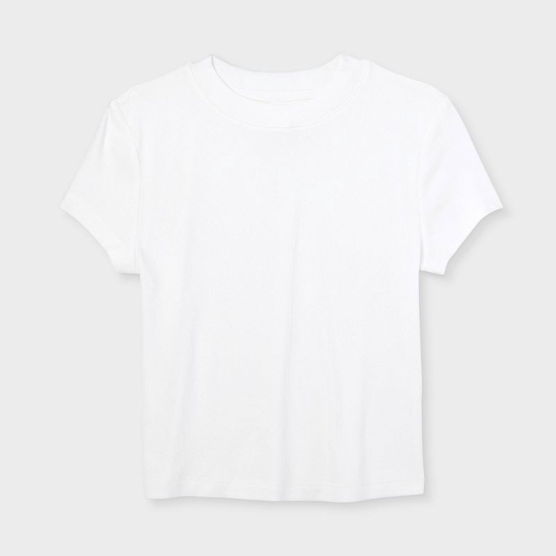 slide 4 of 4, Women's Slim Fit Short Sleeve Cropped Ribbed T-Shirt - A New Day™ White S: Cotton Modal Blend, Crew Neck, 1 ct