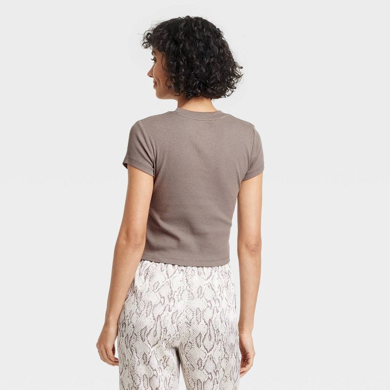 slide 2 of 4, Women's Slim Fit Short Sleeve Cropped Ribbed T-Shirt - A New Day™ Gray XS: Cotton Modal Blend, Crew Neck, Pullover Style, 1 ct