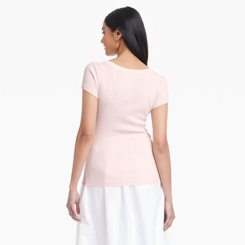 slide 2 of 4, Women's Slim Fit Short Sleeve Ribbed Scoopneck T-Shirt - A New Day™ Pink L: Cotton Modal Blend, Midweight Knit, Pullover Style, 1 ct