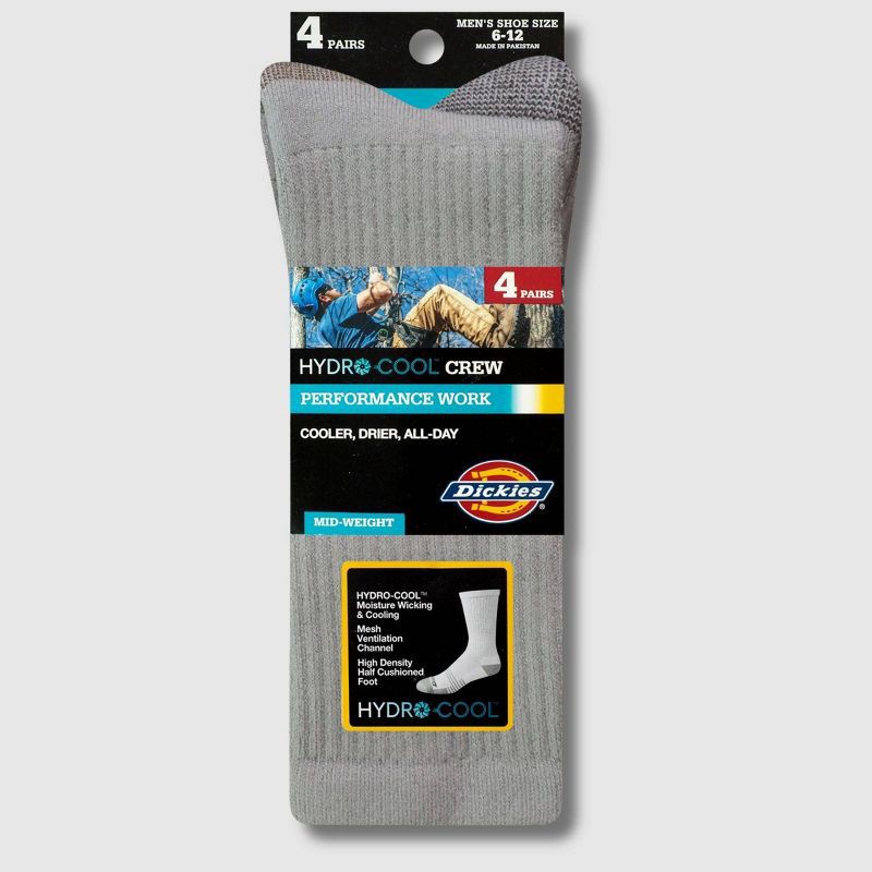 slide 3 of 5, Dickies Men's 4pk HYDRO-COOL Crew Socks - Gray 6-12: Lightweight Knit, Tagless Design, Machine Washable, Tumble Dry, 4 ct