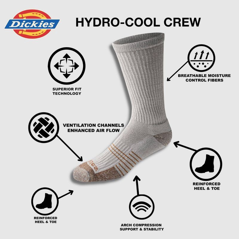 slide 4 of 5, Dickies Men's 4pk HYDRO-COOL Crew Socks - Gray 6-12: Lightweight Knit, Tagless Design, Machine Washable, Tumble Dry, 4 ct
