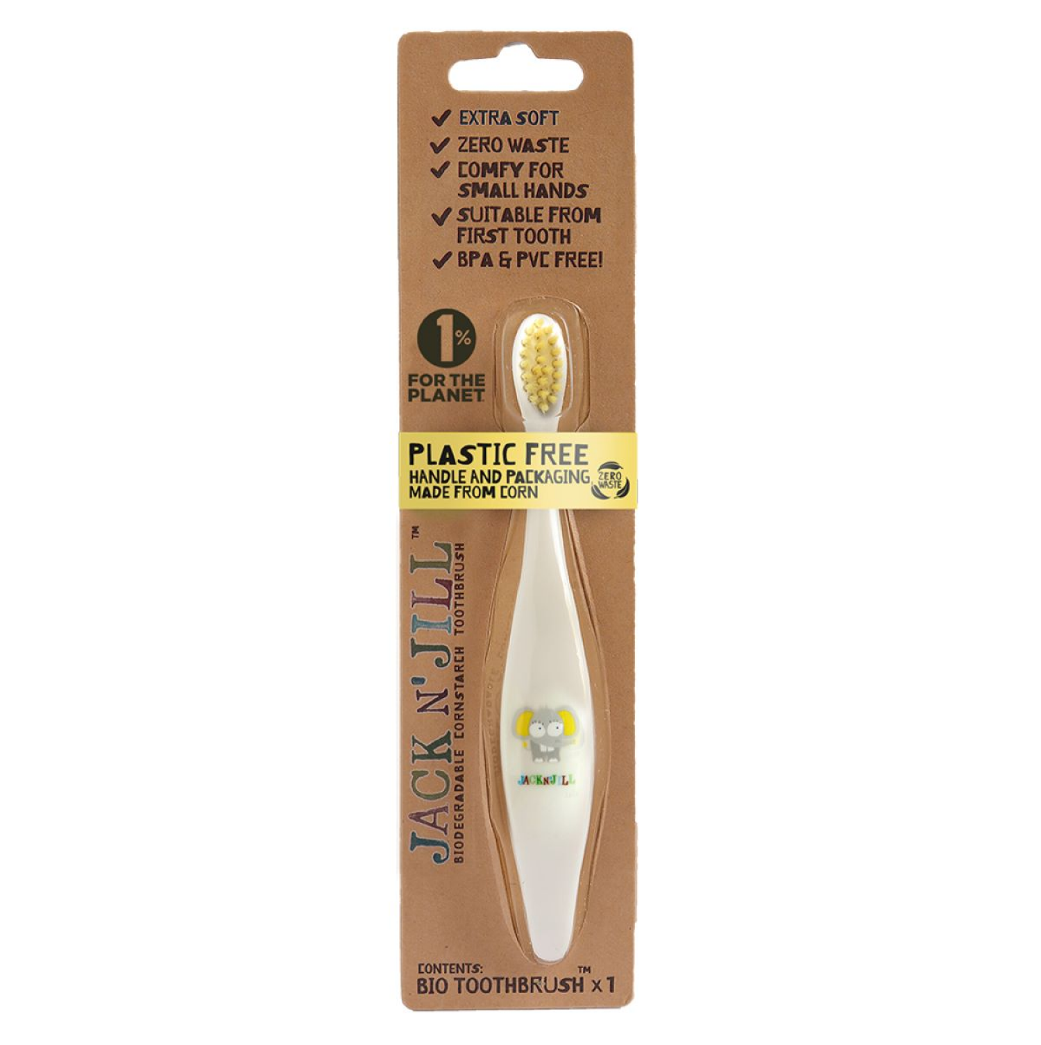slide 1 of 3, Jack 'n Jill Jack N’ Jill Elephant Biodegradable Toothbrush, 1 ct