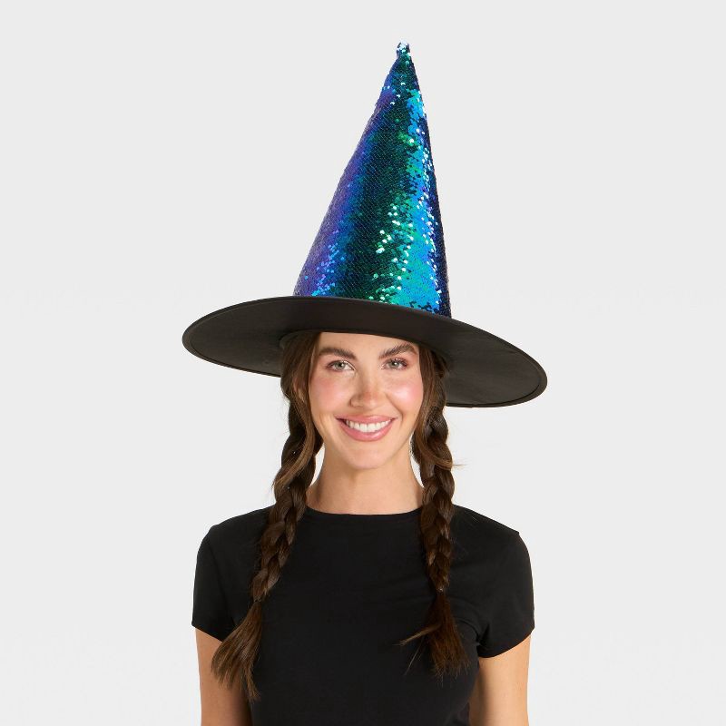 slide 1 of 3, Adult Iridescent Sequin Witch Hat Costume Headwear - Hyde and EEK! Boutique™ Green, 1 ct