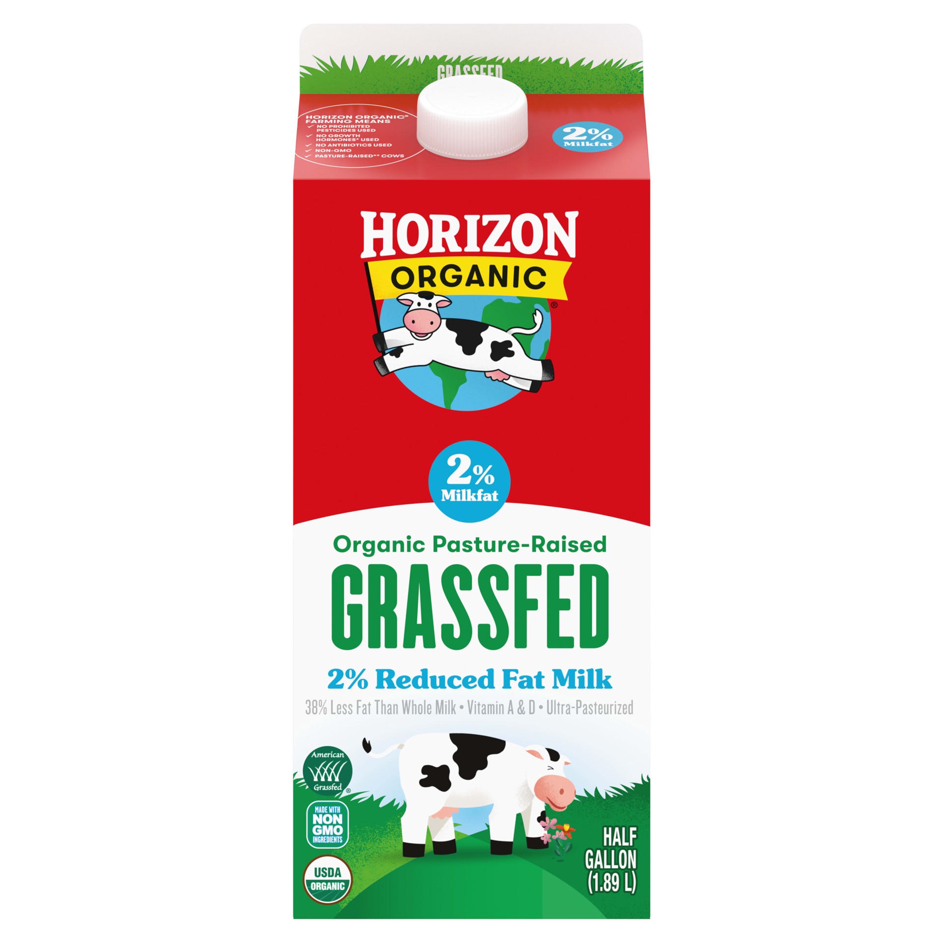 slide 1 of 12, Horizon Organic Grassfed 2 Percent Milk, Reduced Fat Milk, 64 FL OZ Half Gallon Carton, 64 fl oz