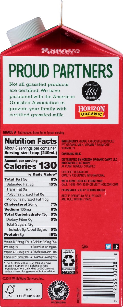 slide 10 of 12, Horizon Organic Grassfed 2% Reduced Fat Milk with Vitamin D, Half Gallon, 64 fl oz