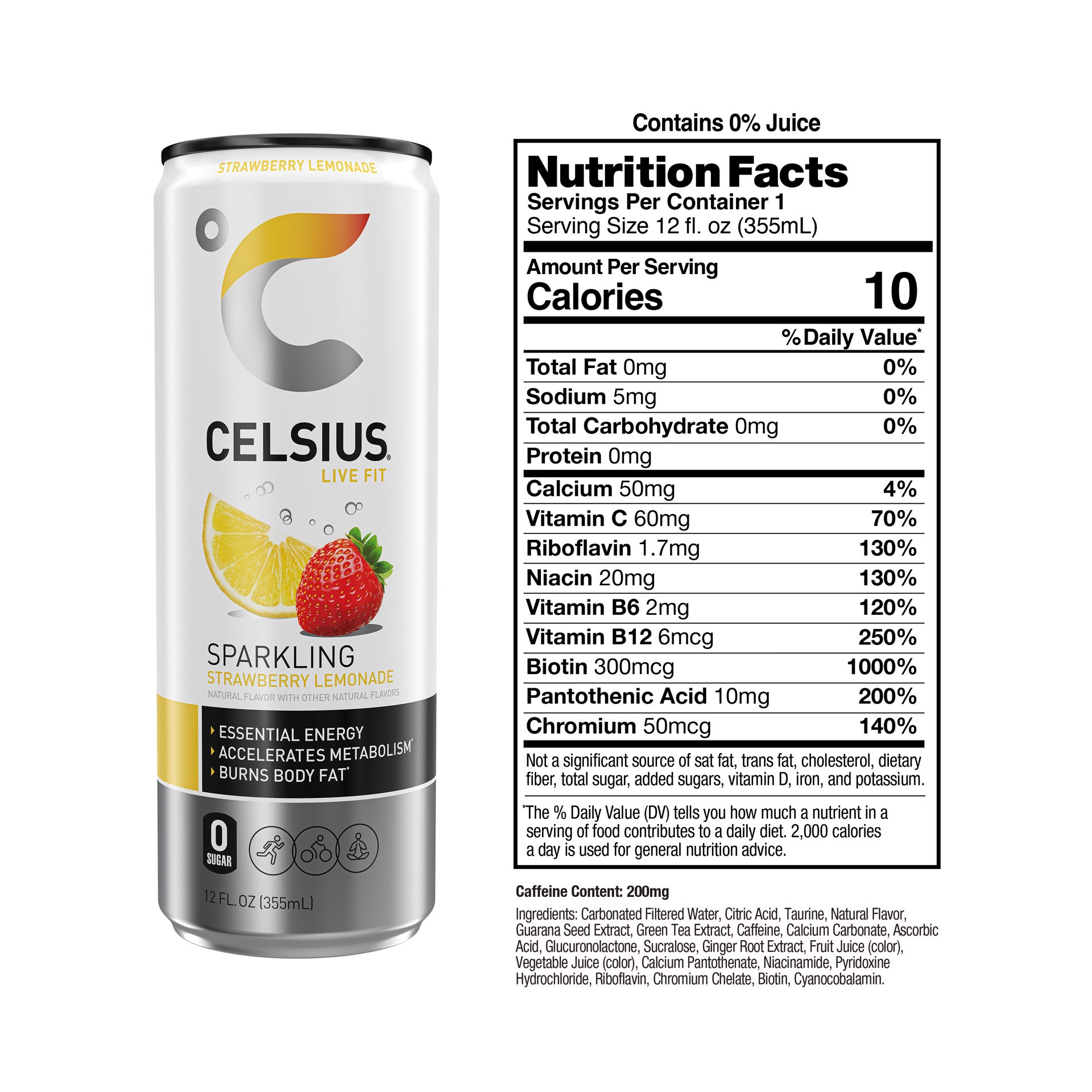 slide 3 of 4, CELSIUS Live Fit Sparkling Strawberry Lemonade Energy Drink - 4 ct, 48 oz