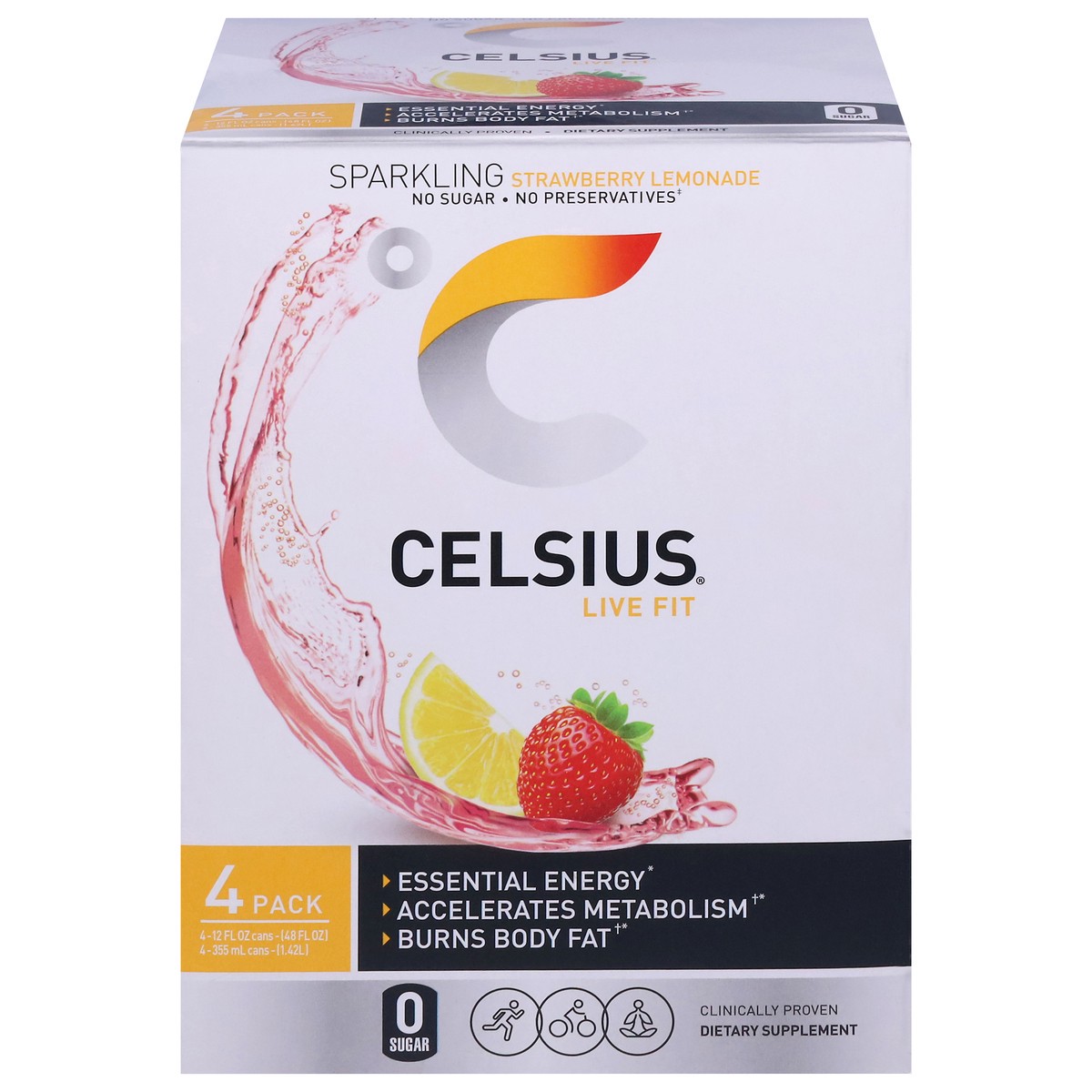 slide 1 of 4, CELSIUS Live Fit Sparkling Strawberry Lemonade Energy Drink - 4 ct, 48 oz