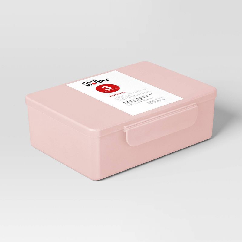slide 3 of 3, Bento Boxes - Dealworthy™ Pink: BPA-Free Polypropylene Lunch Storage with Latches, 1 ct