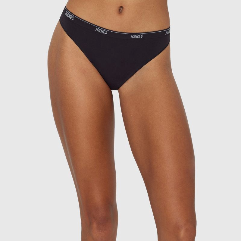 slide 2 of 5, Hanes Women's 3pk Moves Thong - Black/Pink/Red S: Seamless, Low Rise, Stretch Fabric, Full Waistband Elastic, Machine Washable, 3 ct