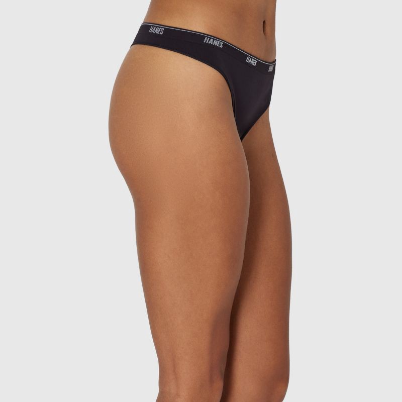 slide 3 of 5, Hanes Women's 3pk Moves Thong - Black/Pink/Red S: Seamless, Low Rise, Stretch Fabric, Full Waistband Elastic, Machine Washable, 3 ct