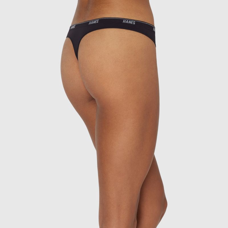 slide 4 of 5, Hanes Women's 3pk Moves Thong - Black/Pink/Red S: Seamless, Low Rise, Stretch Fabric, Full Waistband Elastic, Machine Washable, 3 ct