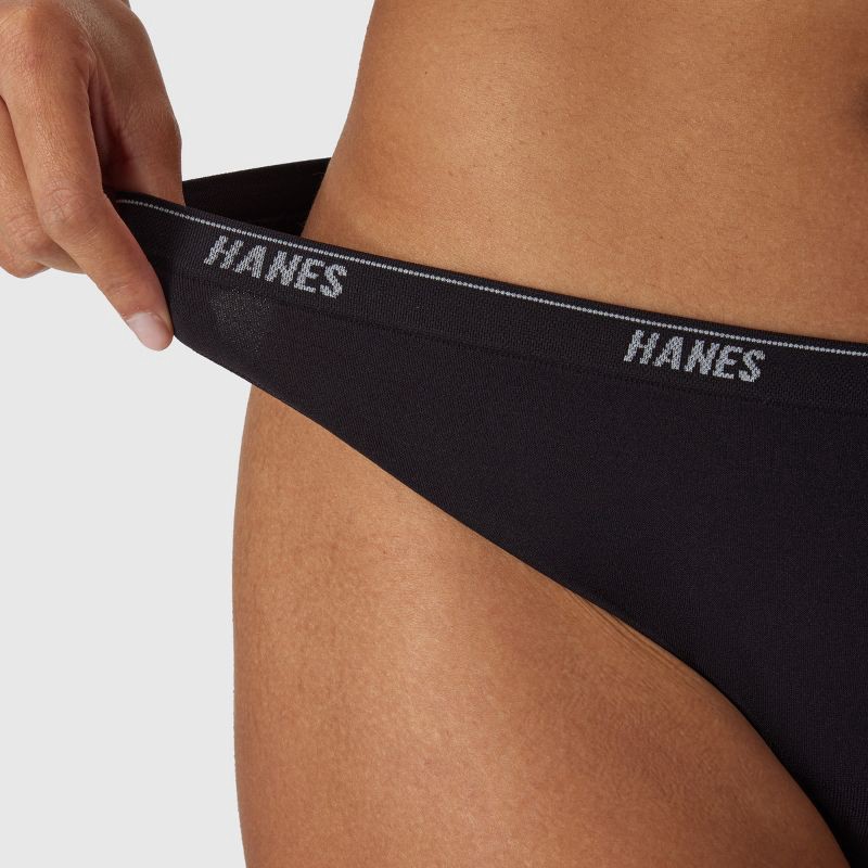 slide 5 of 5, Hanes Women's 3pk Moves Thong - Black/Pink/Red S: Seamless, Low Rise, Stretch Fabric, Full Waistband Elastic, Machine Washable, 3 ct