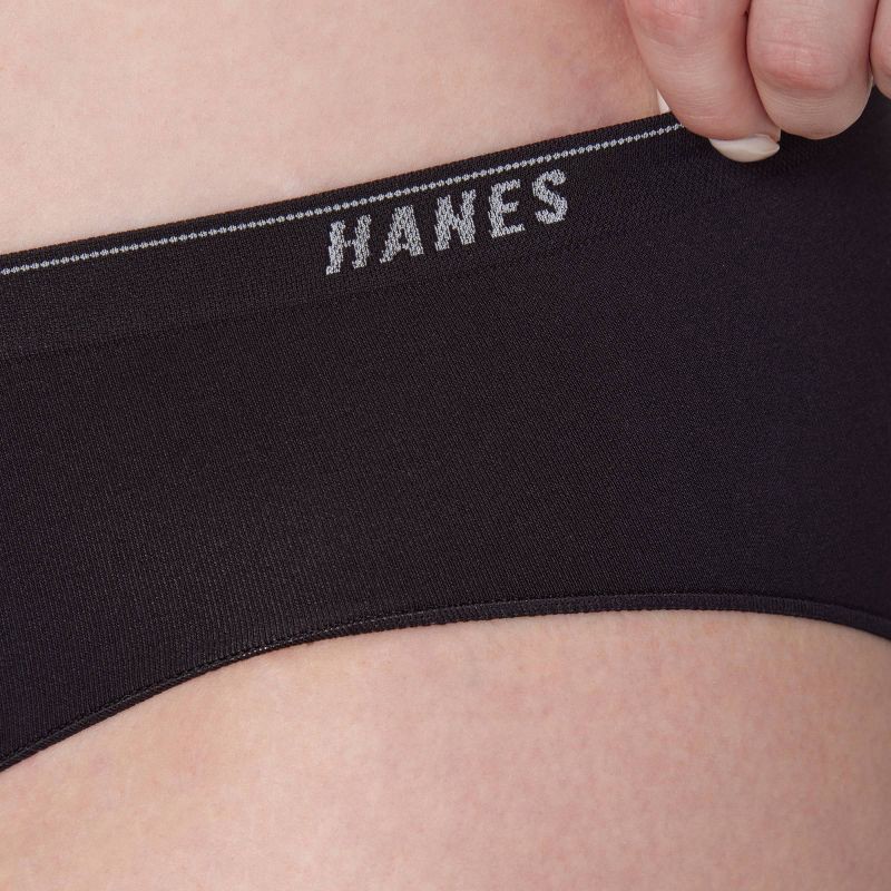 slide 5 of 5, Hanes Women's 3pk Moves Hipster Underwear - Black/Almond L: Seamless Knit, Lightweight Stretch Fabric, Full Waistband Elastic, 3 ct