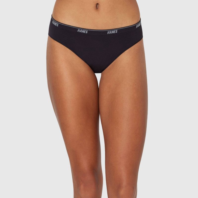 slide 2 of 5, Hanes Women's 3pk Moves Bikini Underwear - Black/Almond M: Seamless Knit, Low Rise, Stretch Fabric, 3 ct