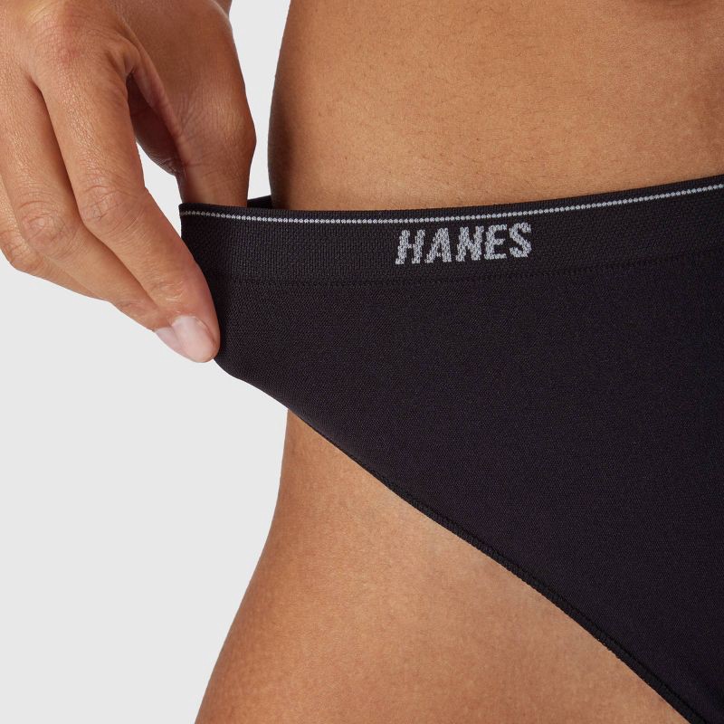 slide 5 of 5, Hanes Women's 3pk Moves Bikini Underwear - Black/Almond M: Seamless Knit, Low Rise, Stretch Fabric, 3 ct