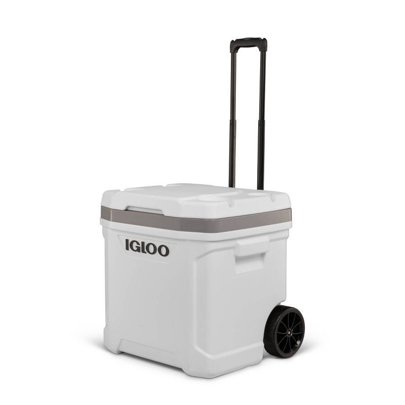 slide 3 of 13, Igloo Marine Latitude 60qt Rolling Cooler - White: Retractable Handle, Cup Holder, 60 qt