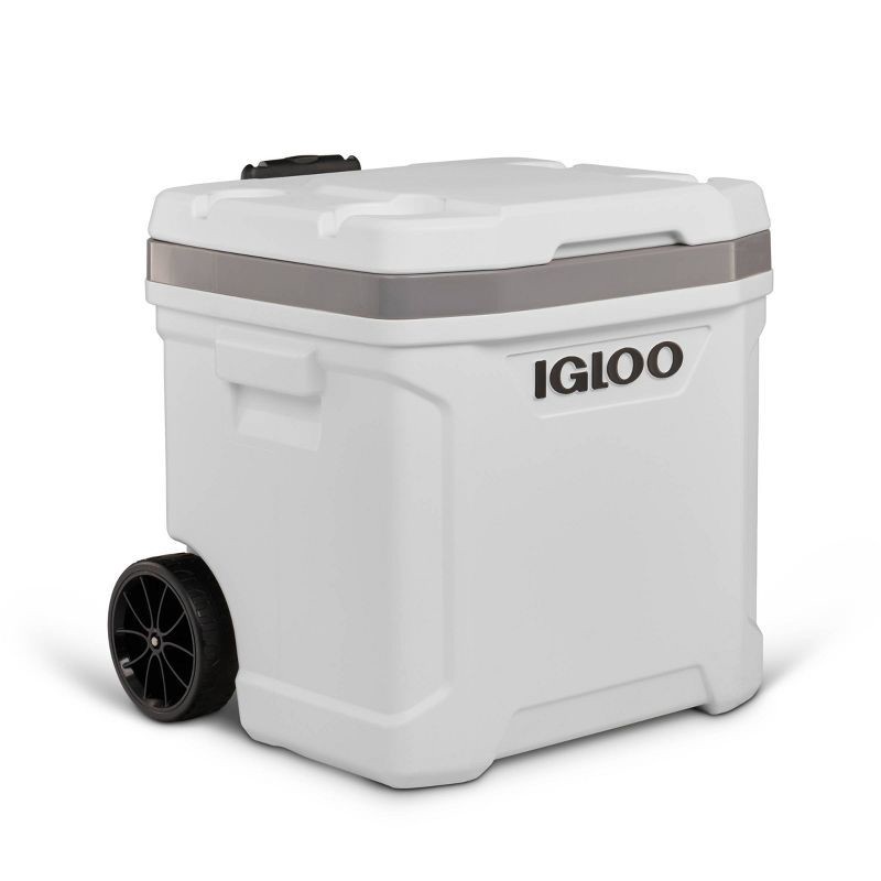 slide 10 of 13, Igloo Marine Latitude 60qt Rolling Cooler - White: Retractable Handle, Cup Holder, 60 qt