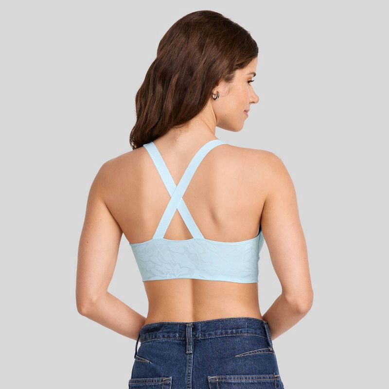 slide 2 of 7, Jockey Generation™ Soft Touch Lace Bralette - Echo Blue M: Nylon-Spandex Blend, Crisscross Back, Adjustable Straps, Removable Cups, 1 ct