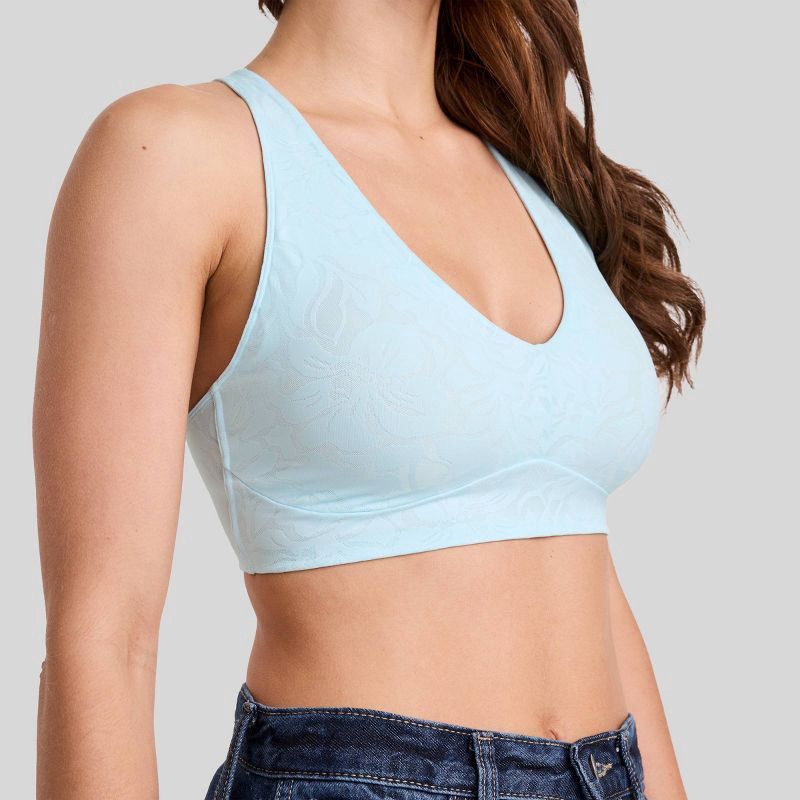 slide 4 of 7, Jockey Generation™ Soft Touch Lace Bralette - Echo Blue XL: Crisscross Back, Adjustable Straps, Removable Cups, 1 ct