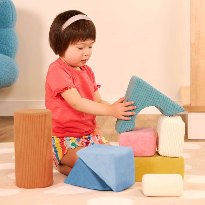 slide 2 of 8, B. toys Tumble-y Towers Soft Sensory Baby Blocks for Stacking, 1 ct