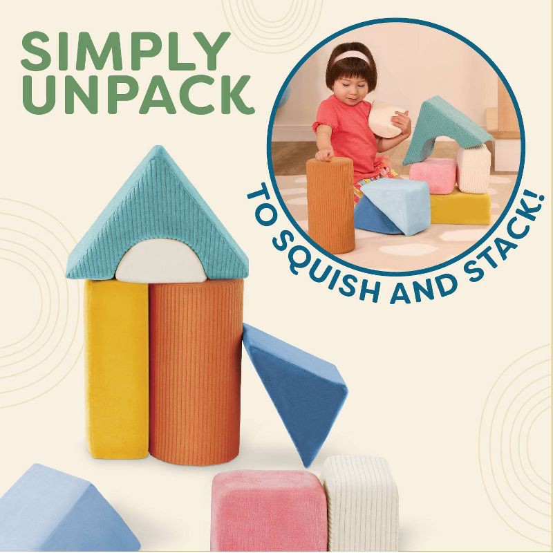 slide 4 of 8, B. toys Tumble-y Towers Soft Sensory Baby Blocks for Stacking, 1 ct