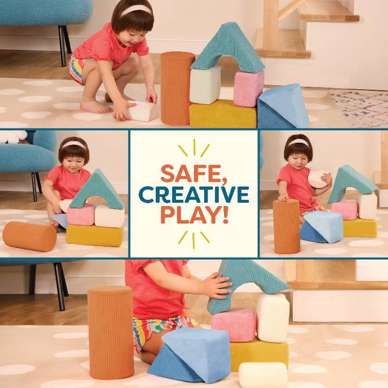 slide 5 of 8, B. toys Tumble-y Towers Soft Sensory Baby Blocks for Stacking, 1 ct