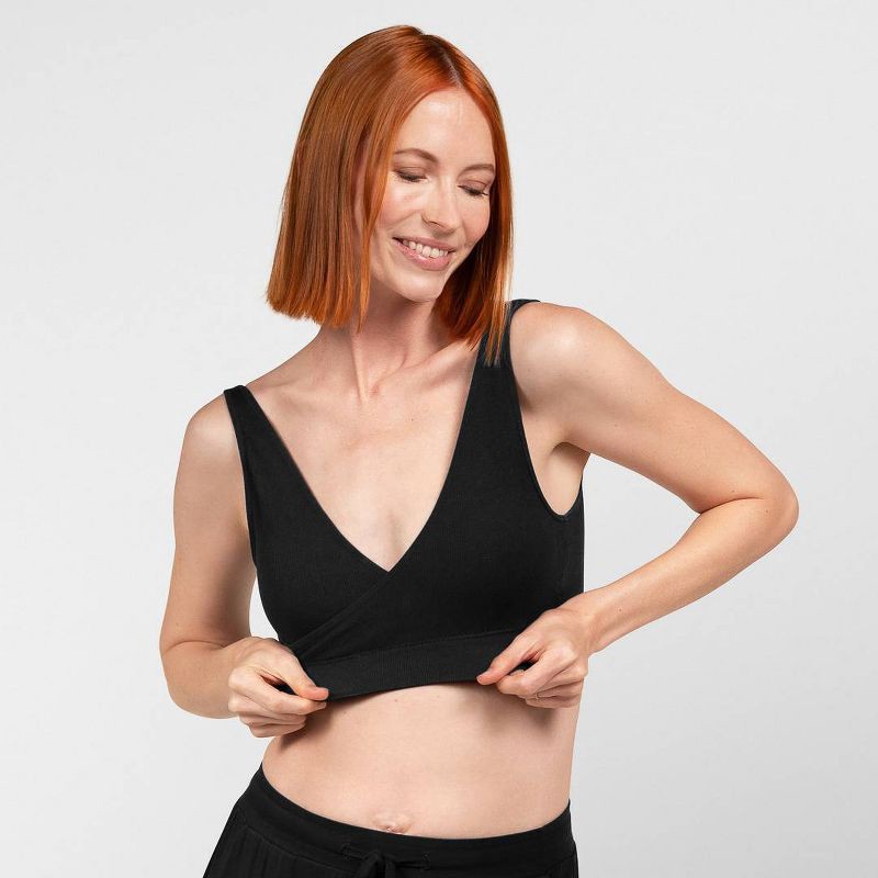 slide 4 of 12, kindred by Kindred Bravely Women's Adjustable Crossover Nursing Bra - Black M: Light Support, Removable Padding, Maternity Bralette, 1 ct