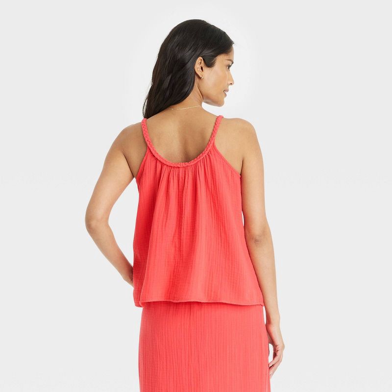 slide 3 of 3, Women's Gauze Tank Top - Universal Thread™ Coral Red XS: Scoopneck, Sleeveless, Pullover, 1 ct
