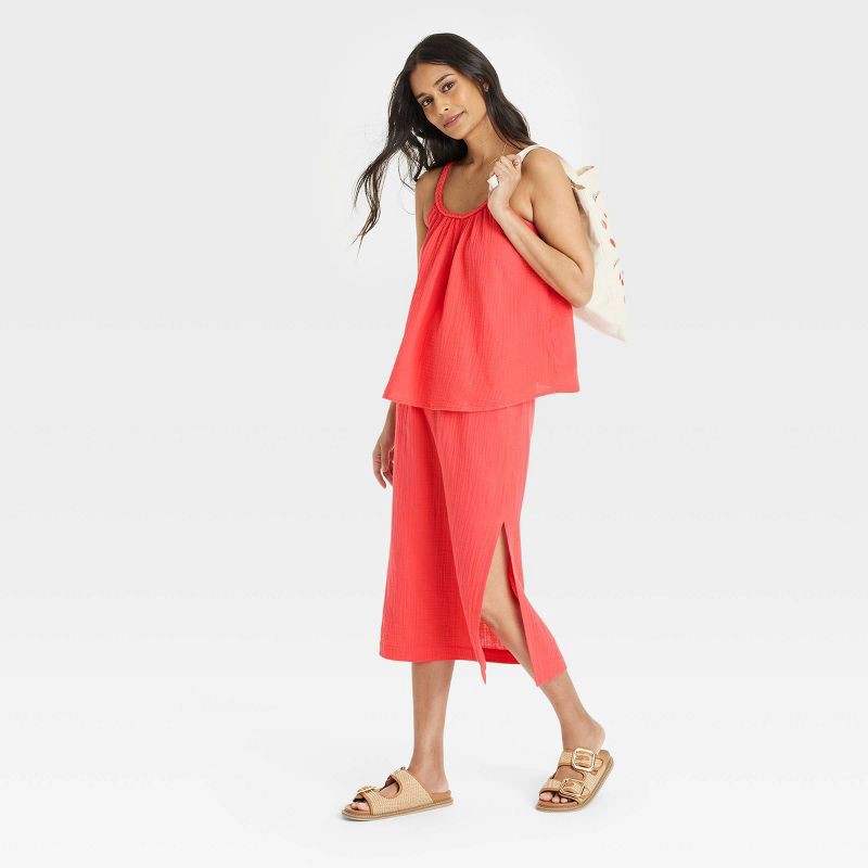 slide 2 of 3, Women's Gauze Tank Top - Universal Thread™ Coral Red XS: Scoopneck, Sleeveless, Pullover, 1 ct