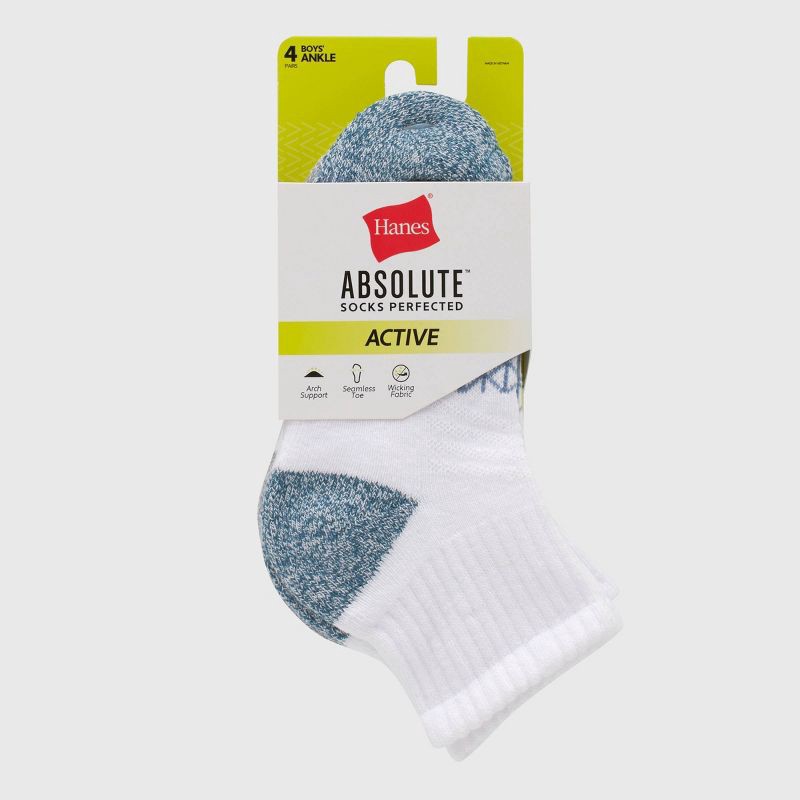 slide 2 of 6, Hanes Boys' 4pk Absolute Active Ankle Socks - White S, 4 ct